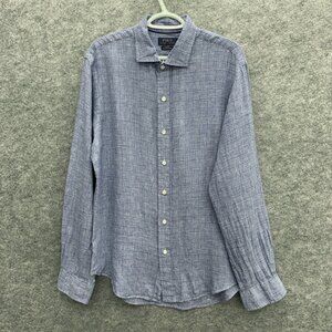 Polo Ralph Lauren Men's Long Sleeve Shirt L, Slim Fit Sea Soft Linen, Blue Plaid